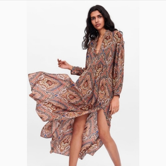 zara printed flowing dress